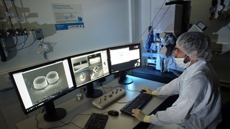 Focused-ion beam milling of a nanooptical sample.