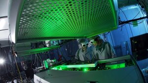 Femtosecond laser system in the nonlinear optics laboratory.